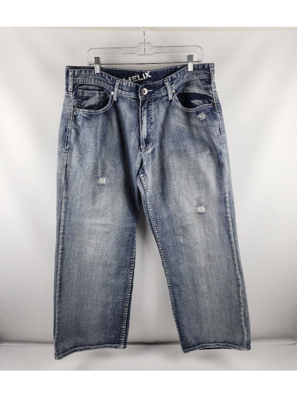 Helix Jeans Mens 38x29 Blue Loose Straight Leg Slight Distress Denim